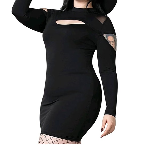 KILLSTAR Black Mini Dress Cut Out Cold Shoulder Mesh Gothic Plus Size 4XL - Picture 1 of 11